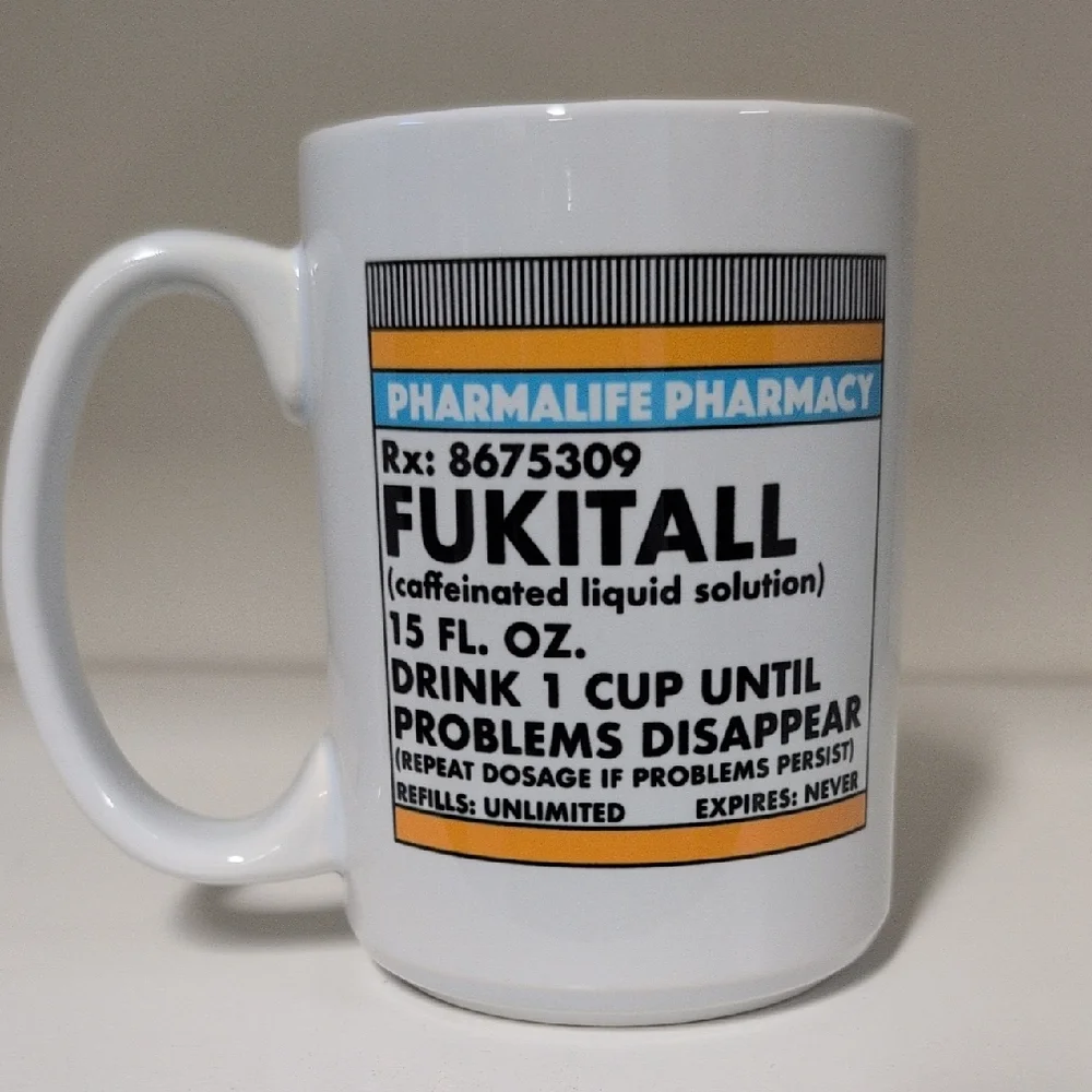 PHARMALIFE PHARMACY 'FUKITALL' White Ceramic Coffee Mug